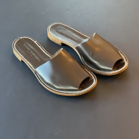Robert Clergerie Paris leather peep toe slides dark brown size 8 - Picture 1 of 7